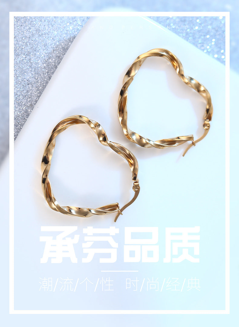 Wholesale Cute Heart Twist Twisted Stainless Steel Earrings